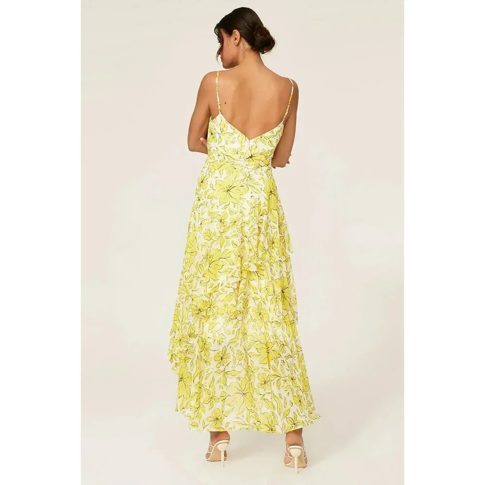 GORGEOUS *Badgley Mischka* Yellow Mixed Print Ruffle Hem Dress | Size 0 | EUC - Picture 3 of 5